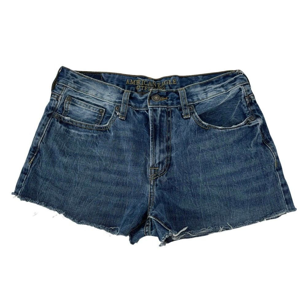 American Eagle Jean Shorts Cut Offs Denim Blue Size 32 Waist Mid Rise Casual